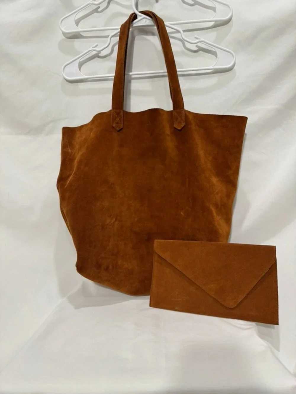 Nisolo Brown Cognac Suede Tote & Envelope Clutch Set